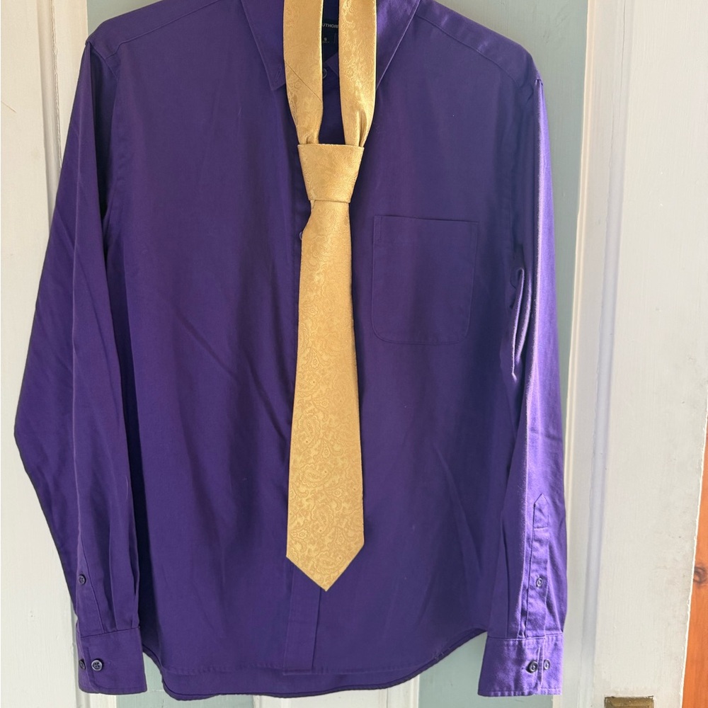 Port Authority Purple Dress Shirt Gold Accent tie